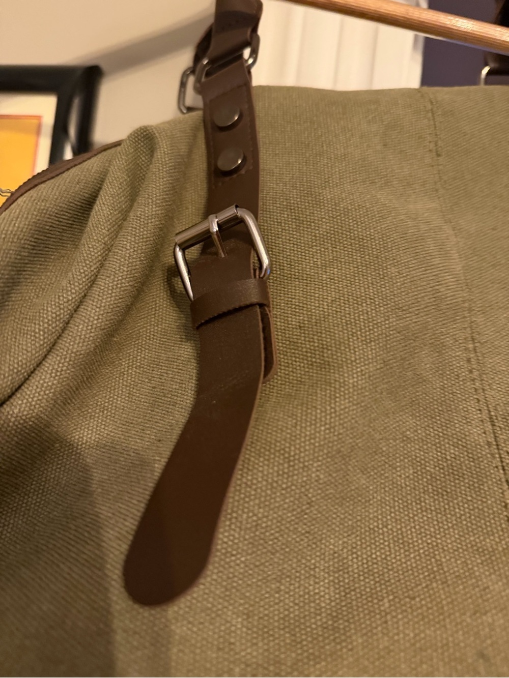 Canvas Weekender Duffel Bag - Olive Green with Brown Trim - Picture 5 of 15
